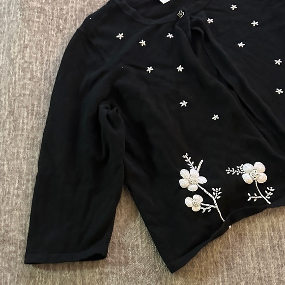Charter Club Black Cardigan with White Floral Embroidery - Picture 4 of 5